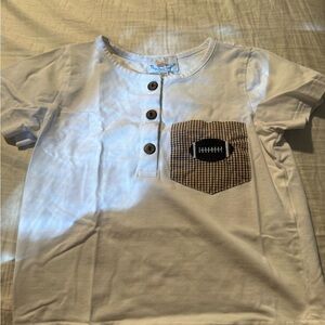 Kids White Shirt with Brown Checkered Football Pocket